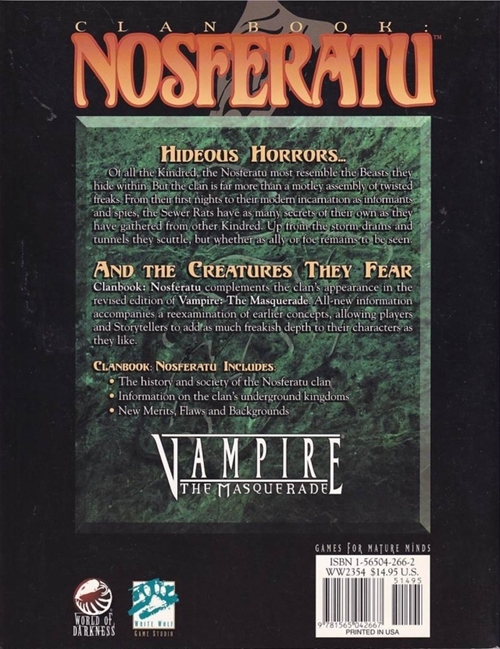 Vampire the Masquerade 3rd Edition - Clanbook Nosferatu Revised (B Grade) (Genbrug)